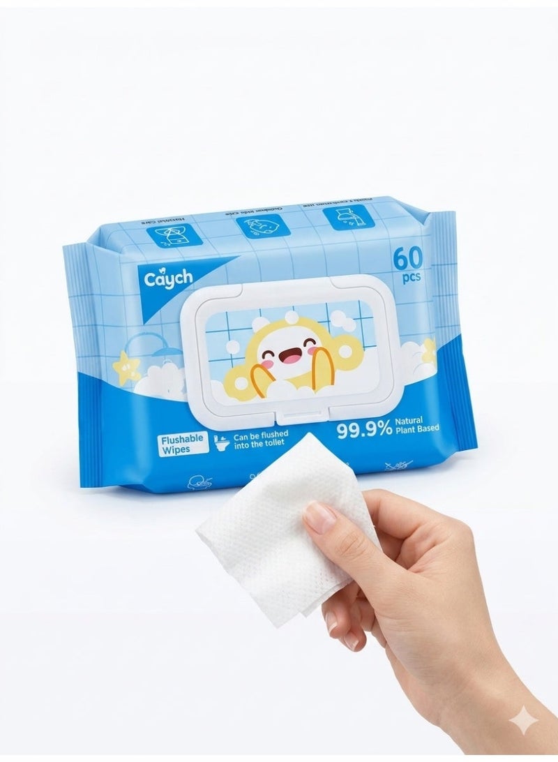 CAYCH 99.9% Plant-Based Flushable Wipes 60 x 4 - 240 Sheets, Biodegradable and Septic-Safe Toilet Tissue Wipes Eco Friendly, Alcohol Free, Gentle for Adults and Kids - Image 1