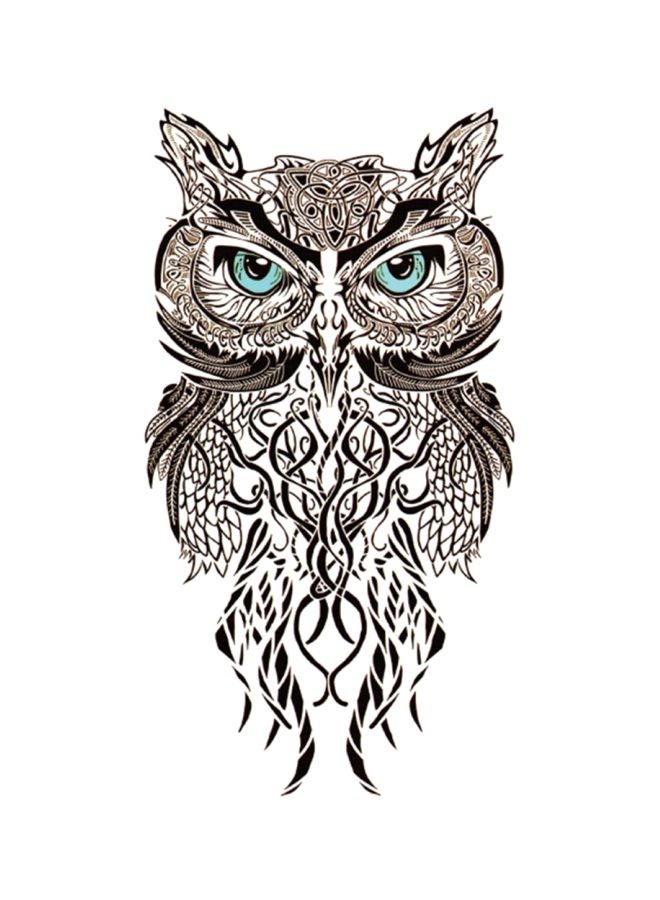 Wenshentie Owl Patterned Tattoo Sticker Black/Brown/Blue - Image 1