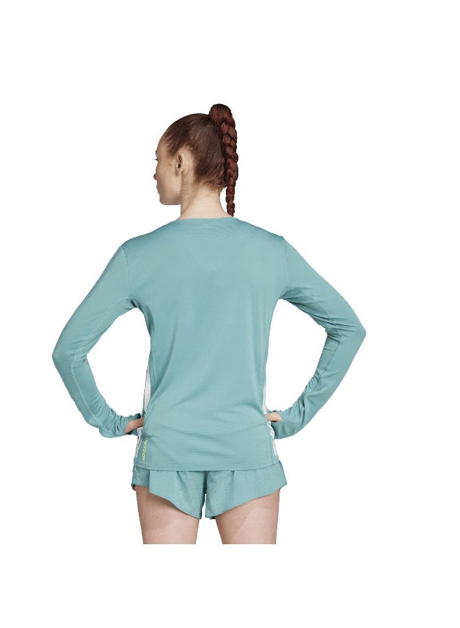 Adidas Adizero L Tee W Turquoise T-Shirt (Long Sleeve) T-Shirts For Women - Image 3