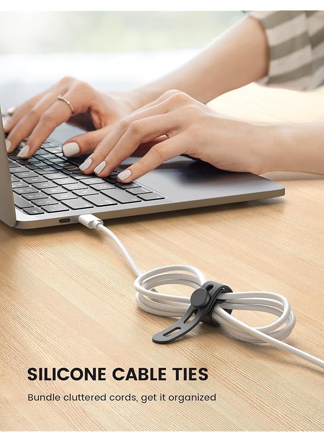 erorex 10Pack Silicone Cable Ties Cord Organizer Strap Reusable Washable Wire Wrap Management With Lock Buckle Elastic Adjustable Charger Cable Wrap Tie Electrical Cord Organizer For Travel Home - Image 2