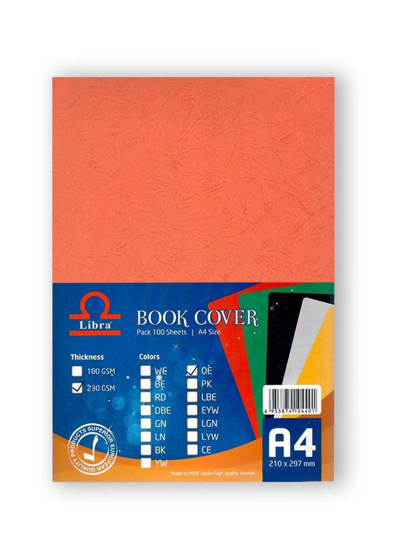 Libra Book cover Embossed Leather Board A4 230gsm Orange 100 Sheets - Image 1