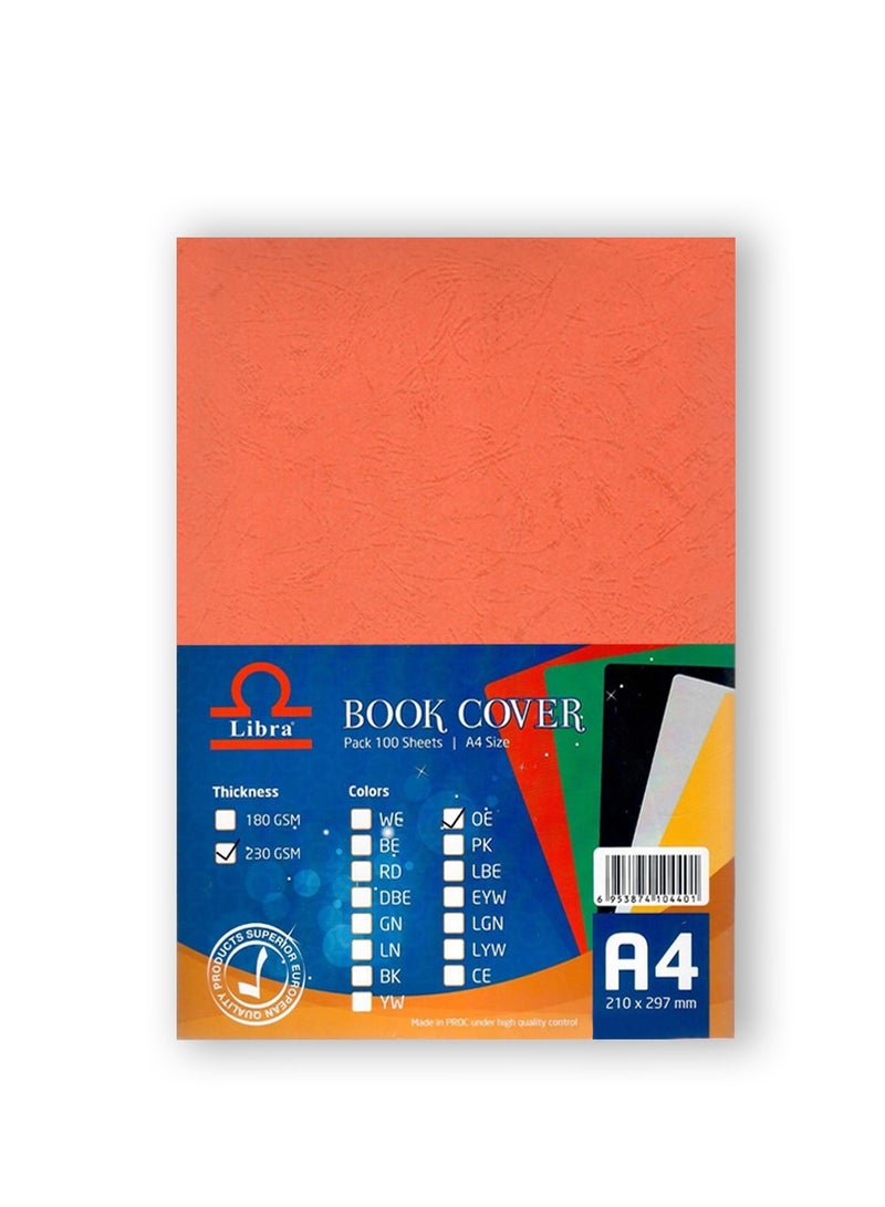 Libra Book cover Embossed Leather Board A4 230gsm Orange 100 Sheets - Image 2