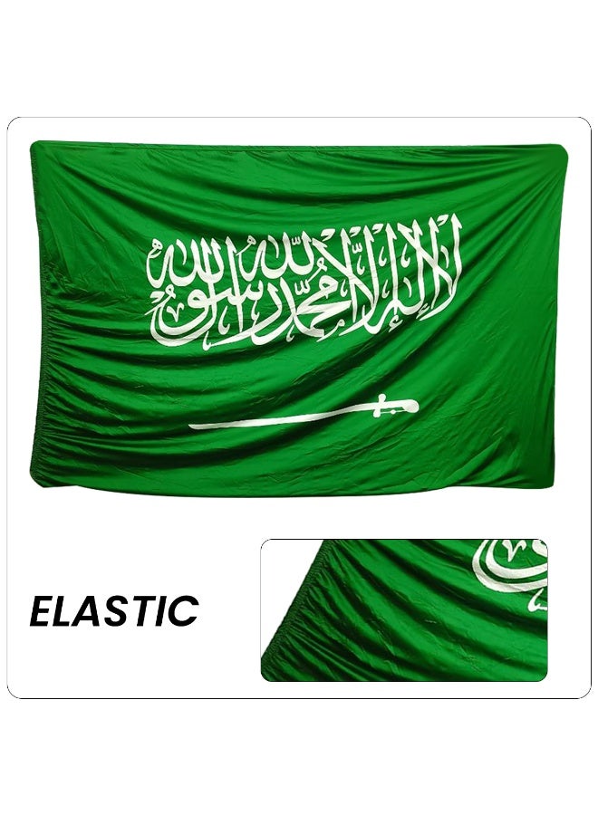 Agc Saudi Flag Design Car Bonnet Cover Set Including 2 Side Mirror Covers, Car Pendant and Keychain Stretchable Material to Fit Any Car Size Perfect for Celebrating National Events GN108002 - Image 5