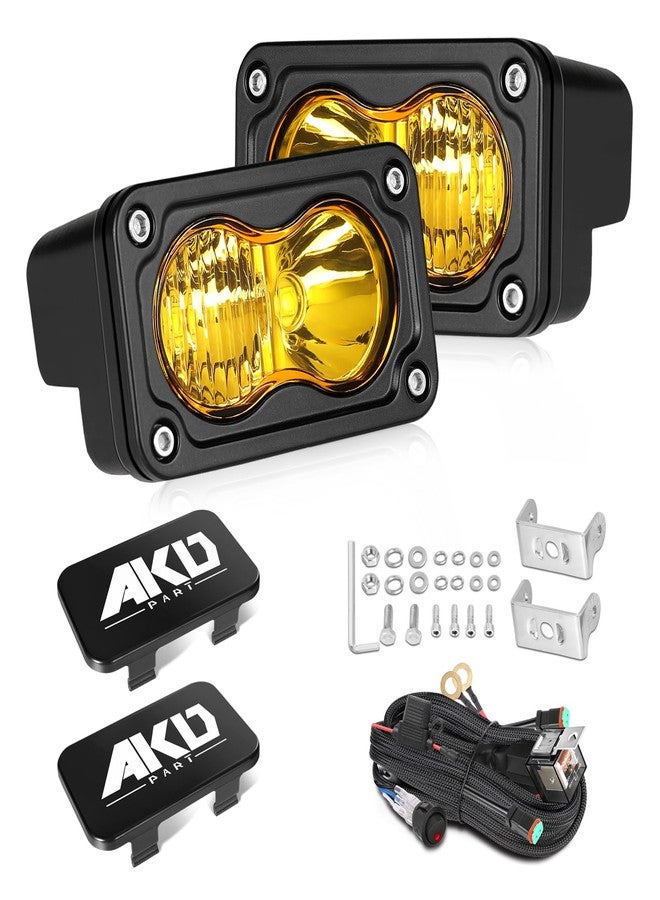 AKD Part Yellow LED Pods with Wiring Harness & Black Covers 3" 40W CREE LED Ditch Lights Spot Flood Combo Fog Lights Yellow Chase Light for Trucks Motorcycle SUV UTV ATV Dirt Bike - Image 1