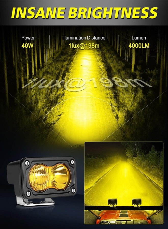 AKD Part Yellow LED Pods with Wiring Harness & Black Covers 3" 40W CREE LED Ditch Lights Spot Flood Combo Fog Lights Yellow Chase Light for Trucks Motorcycle SUV UTV ATV Dirt Bike - Image 4