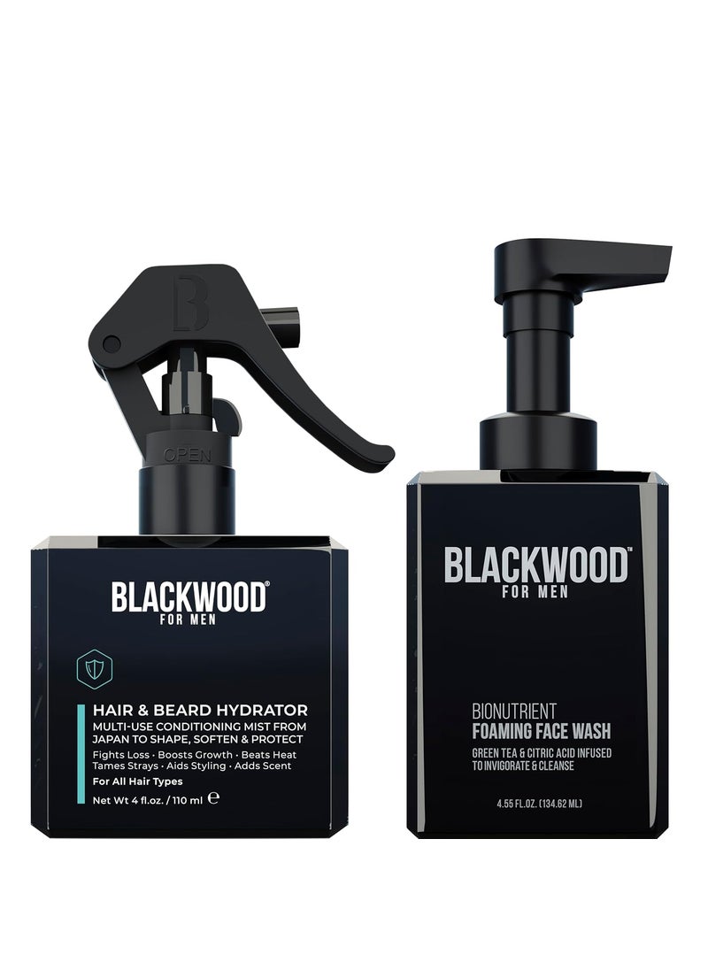 Blackwood For Men Blackwood For Men Hair  Beard Hydrator Spray 4oz  BioNutrient Foaming Face Wash 445 Bundle  Vegan  Natural LeaveIn Conditioner  Gentle Daily Acne Facial Cleanser For Dry to Sensitive Skin 