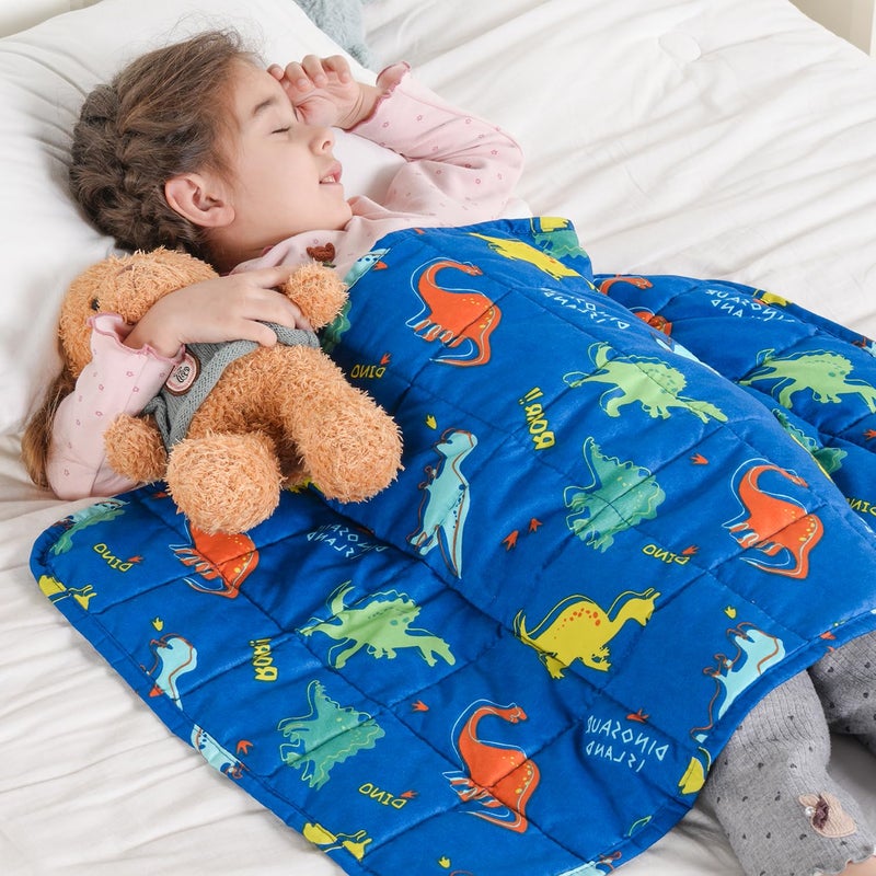 Kivik Weighted Lap Blanket 2 lbs  20"" x 30"" Blue Dinosaur Small Weighted Blankets  All-Season Breathable Cute Mini Weighted Lap Pad  Soft Heavy Throw Blanket for Travel  Calming & Sleep  Washable - Image 1