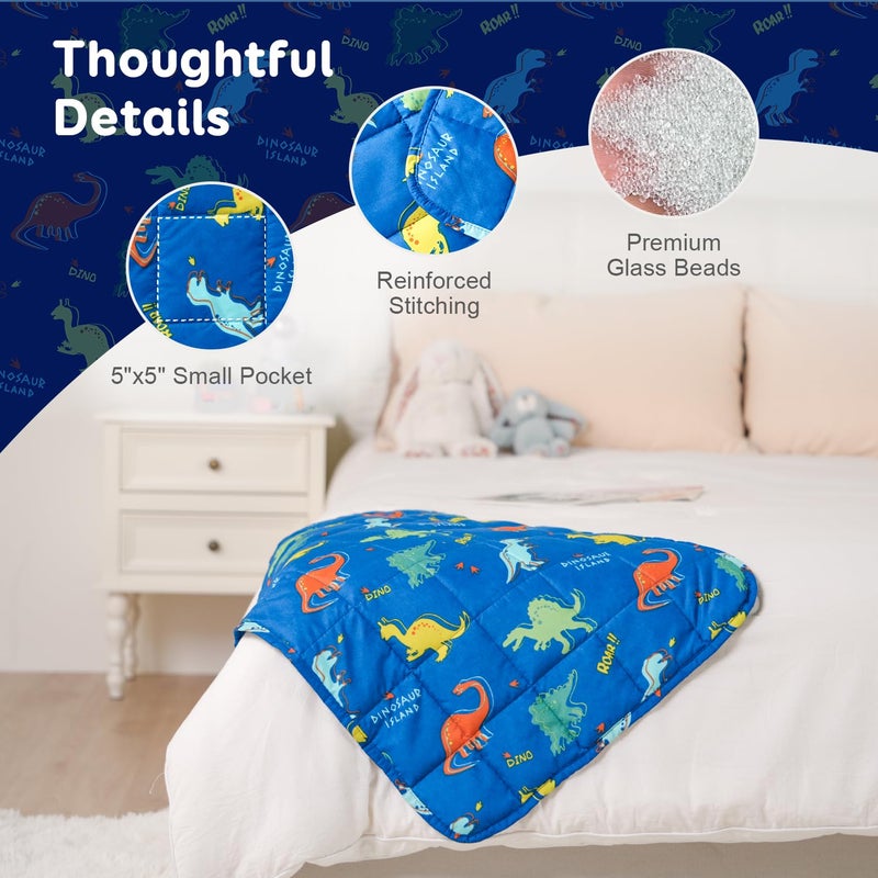 Kivik Weighted Lap Blanket 2 lbs  20"" x 30"" Blue Dinosaur Small Weighted Blankets  All-Season Breathable Cute Mini Weighted Lap Pad  Soft Heavy Throw Blanket for Travel  Calming & Sleep  Washable - Image 5