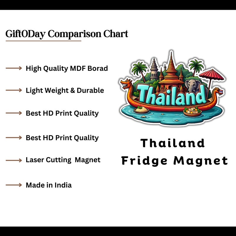 Giftoday Thailand Country Theme Souvenir Wooden Refrigerator Stylish Fridge Magnet Perfect Souvenir Gift for Brother Sister Kids Fridge Decoration Kitchen Decor Pack of 2 Size 3x3 Inches - Image 3
