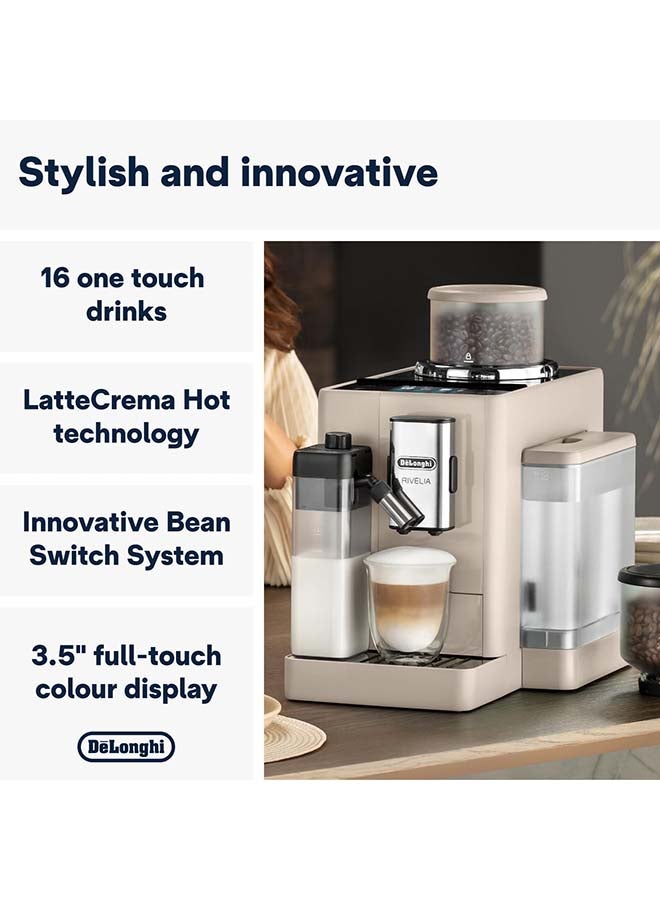 De'Longhi Rivelia Fully Automatic Coffee Machine With Lattecrema Hot, Automatic Milk Frother, Compact Size Bean To Cup Coffee Machine, 16 Recipes, Full Touch Colored Display 1.4 L 1450 W EXAM440.55.BG Beige - Image 2