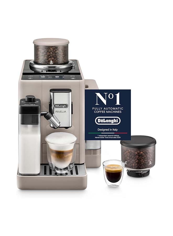 De'Longhi Rivelia Fully Automatic Coffee Machine With Lattecrema Hot, Automatic Milk Frother, Compact Size Bean To Cup Coffee Machine, 16 Recipes, Full Touch Colored Display 1.4 L 1450 W EXAM440.55.BG Beige - Image 1