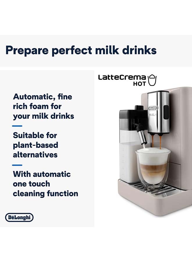De'Longhi Rivelia Fully Automatic Coffee Machine With Lattecrema Hot, Automatic Milk Frother, Compact Size Bean To Cup Coffee Machine, 16 Recipes, Full Touch Colored Display 1.4 L 1450 W EXAM440.55.BG Beige - Image 3