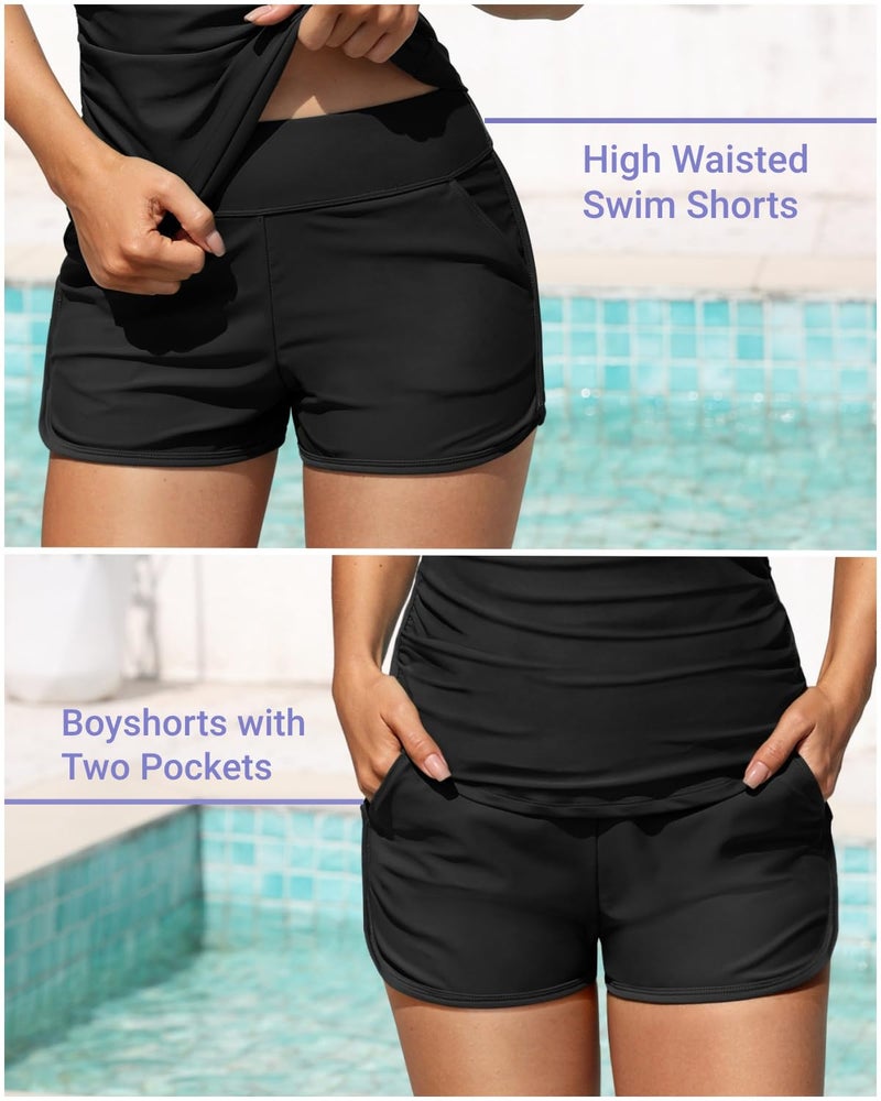 Tempt Me Women Black Tankini Swimsuit with Shorts - Two Piece Tummy Control Bathing Suit Twist Knot Swimwear 2025 with Pockets M - Image 4