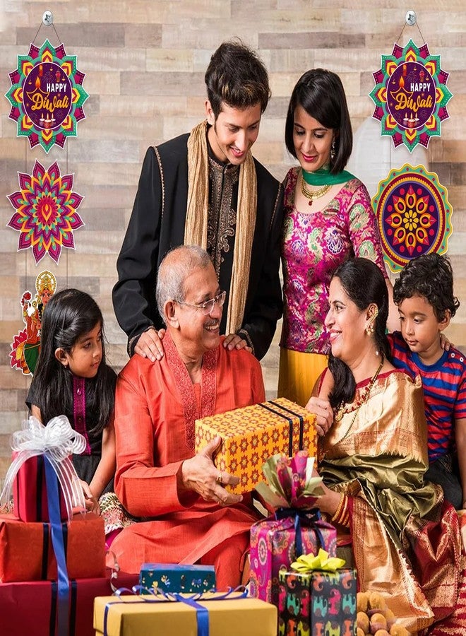 هواف لافتات ديوالي السعيدة من HOWAF، قطعتان، لافتات رانغولي معلقة على الباب الأمامي، ديكور معلق لمهرجان الأضواء الهندي، لوازم حفلات ديوالي المنزلية، ديكورات خلفية ديوالي - Image 5