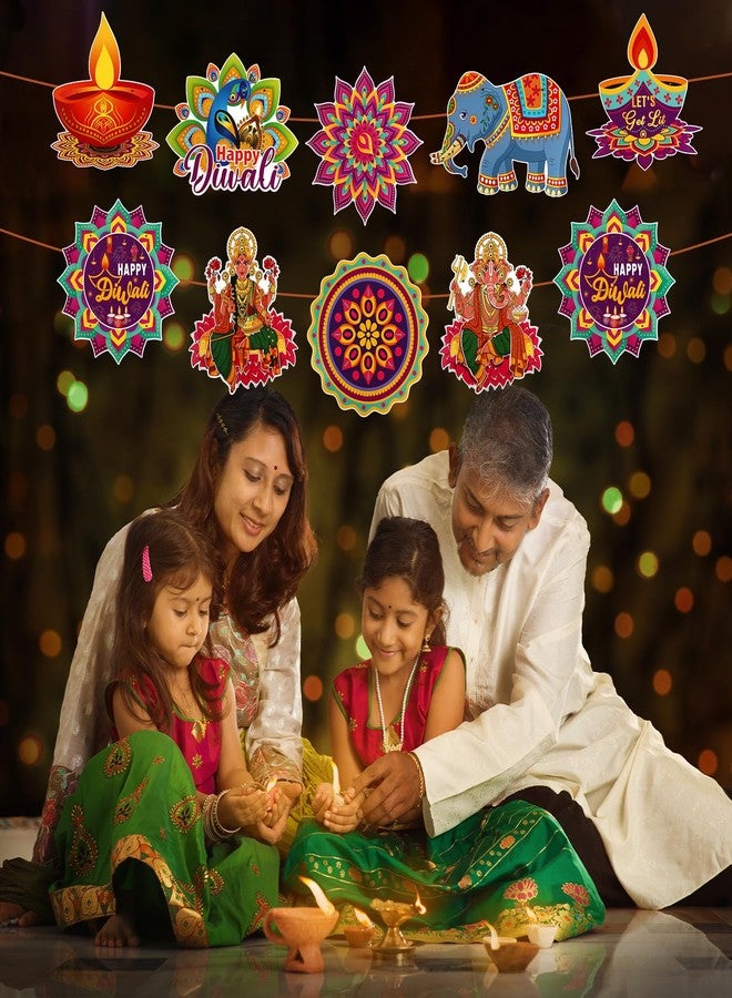 هواف لافتات ديوالي السعيدة من HOWAF، قطعتان، لافتات رانغولي معلقة على الباب الأمامي، ديكور معلق لمهرجان الأضواء الهندي، لوازم حفلات ديوالي المنزلية، ديكورات خلفية ديوالي - Image 4