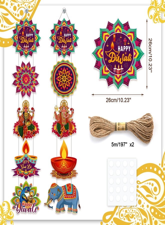 هواف لافتات ديوالي السعيدة من HOWAF، قطعتان، لافتات رانغولي معلقة على الباب الأمامي، ديكور معلق لمهرجان الأضواء الهندي، لوازم حفلات ديوالي المنزلية، ديكورات خلفية ديوالي - Image 2