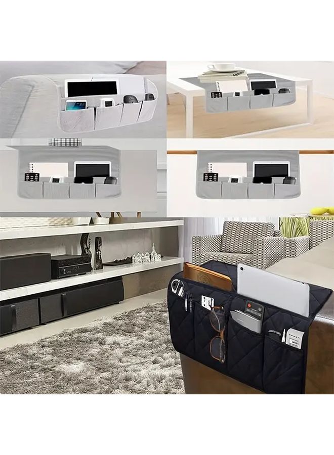 Multi Functional Sofa Side Storage Bag With Remote Holder Fabric Organizer For Living Room Bedroom Office Blue - Image 3