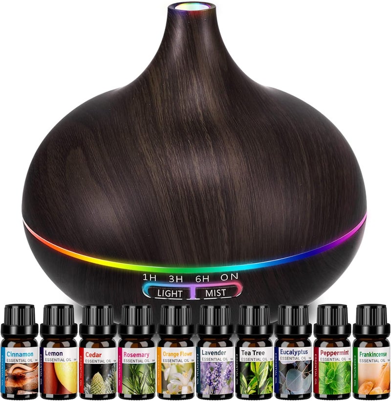 Aromatherapy Essential Oil Diffuser Set - 550ML Ultrasonic Humidifier for Large Rooms - Vaporizer and Aroma Diffuser for Home Bedroom