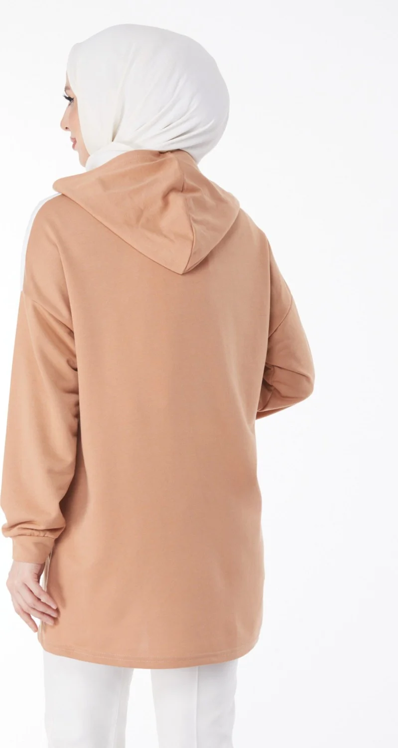 Tofisa Plain Hooded Collar Women's Biscuit Printed Hooded Sweatshirt - 13134