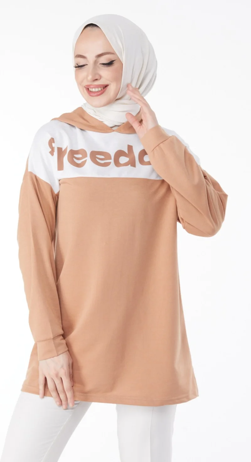 Tofisa Plain Hooded Collar Women's Biscuit Printed Hooded Sweatshirt - 13134