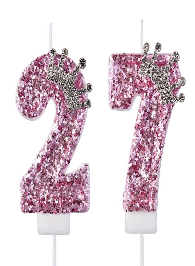 VSHILI 27 72 Birthday Candles, 27th 72nd Cake Candles, Pink Birthday Number 27 72 Candles Cake Topper Decorations for Party Men Women - Image 1