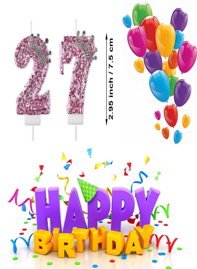 VSHILI 27 72 Birthday Candles, 27th 72nd Cake Candles, Pink Birthday Number 27 72 Candles Cake Topper Decorations for Party Men Women - Image 2