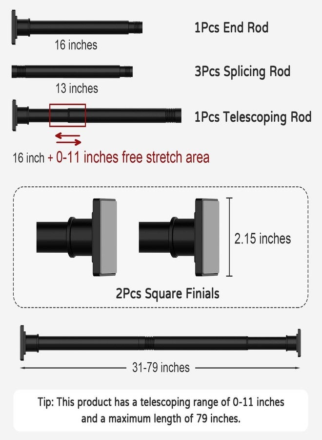 UIOSANRT Shower Curtain Rod Adjustable 31-79", Anti-Rust Shower Rod & Spring Tension Shower Rod No Drill, Black Shower Curtain Rod for Bathroom Tension Rod - Image 5