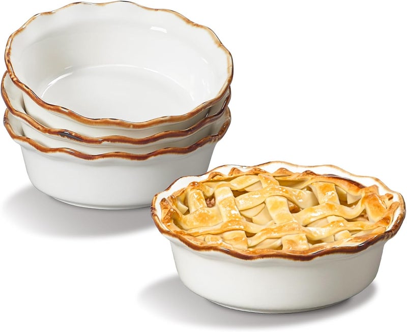 Onemore Mini Pie Pans, 6.8 inch Ceramic Pie Dish for Baking Nonstick Small Pie Pans Deep Dish Pie Plates Mini Tart Pans, Ideal for Chicken Pot Pie & Desserts, Individual Pot Pie Baking Dishes Set of 4 - Image 1