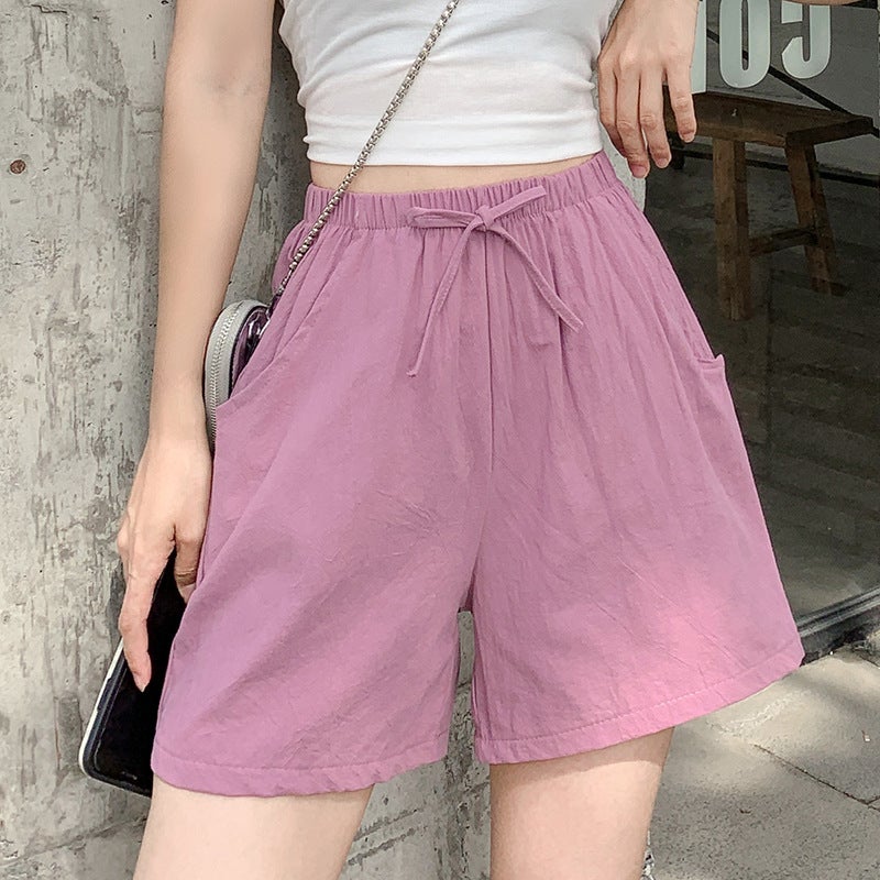 Summer Cotton Shorts A-Line Loose Women White  - Image 4
