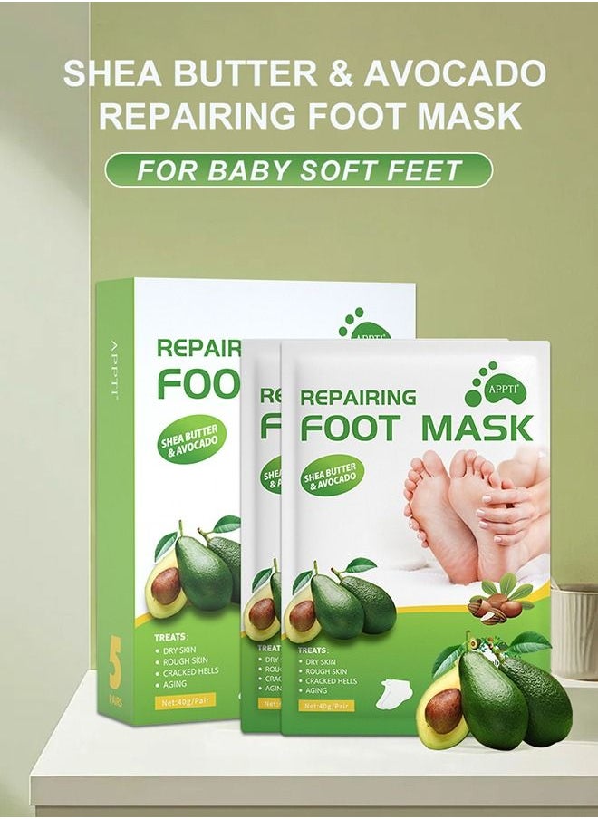 APPTI Foot Peel Mask With Avocado For Dry Cracked Feet 5 Pack-Exfoliating Foot Mask, Natural Exfoliator For Dead Skin,Callus,Repair Rough Heels For Men Women-Repairs Heels & Removes Dead Skin For Soft Feet  - Image 2