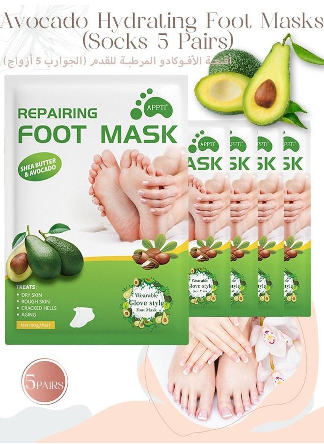 APPTI Foot Peel Mask With Avocado For Dry Cracked Feet 5 Pack-Exfoliating Foot Mask, Natural Exfoliator For Dead Skin,Callus,Repair Rough Heels For Men Women-Repairs Heels & Removes Dead Skin For Soft Feet  - Image 1