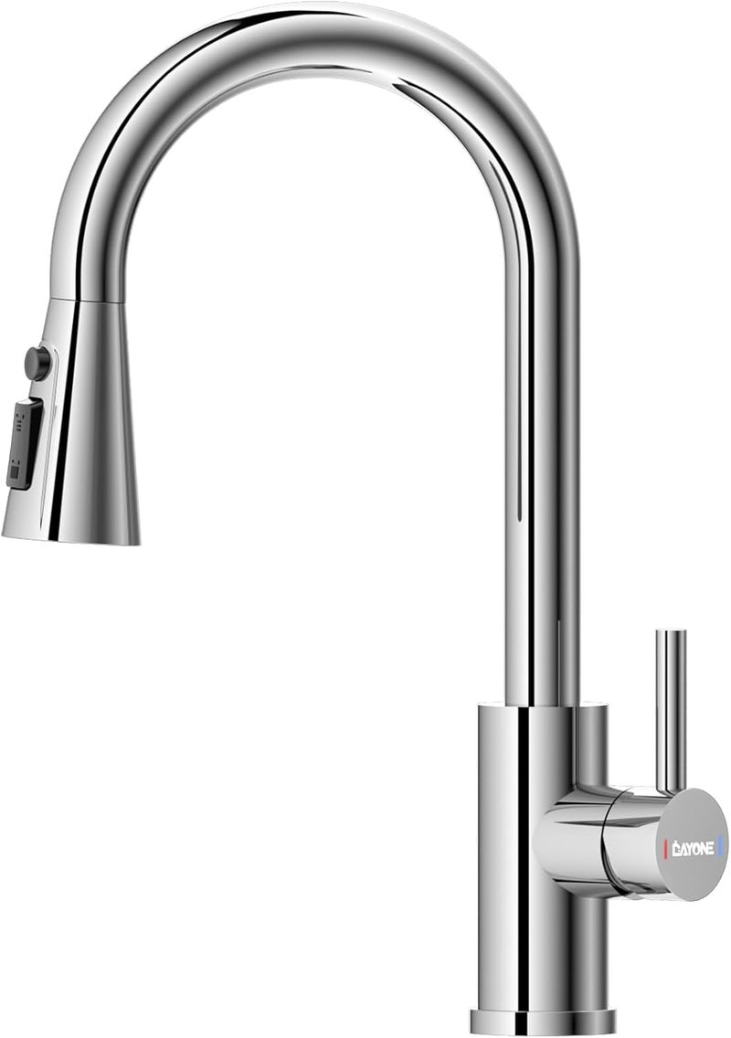 DAYONE Chrome Kitchen Faucet with Pull Down Sprayer, Single Handle Kitchen Mixer with 3 Water Modes Stainless Steel Kitchen Taps - Image 1