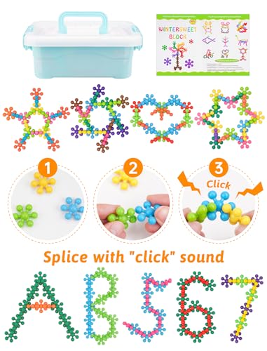 NiToy 200PCS Interlocking Snowflake Building Block Toy for Kids Ages 3 Plastic Early Learning Creativity Educational STEM Toy with Carrying Case Safe Material Rainbow Colors - Image 5