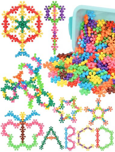 NiToy 200PCS Interlocking Snowflake Building Block Toy for Kids Ages 3 Plastic Early Learning Creativity Educational STEM Toy with Carrying Case Safe Material Rainbow Colors - Image 1