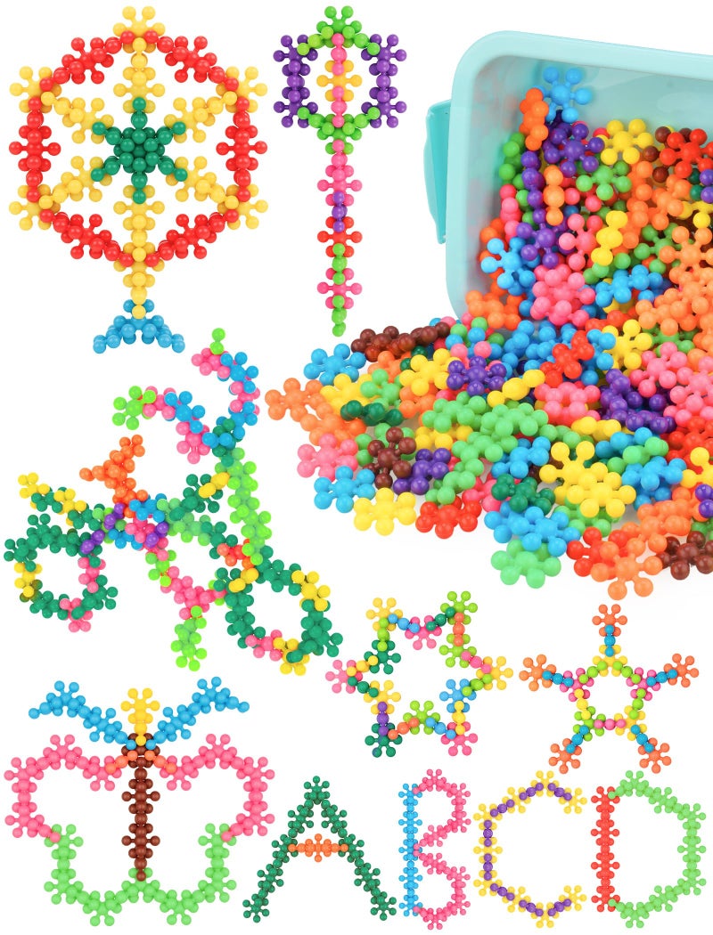 NiToy 200PCS Interlocking Snowflake Building Block Toy for Kids Ages 3 Plastic Early Learning Creativity Educational STEM Toy with Carrying Case Safe Material Rainbow Colors - Image 3