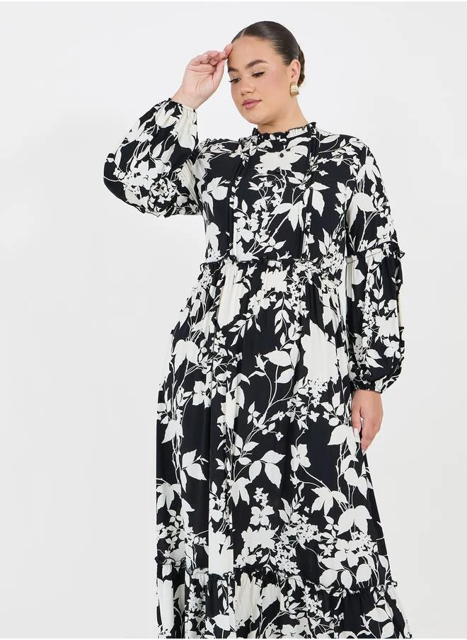 Styli Plus Size Floral Print A-Line Maxi Dress