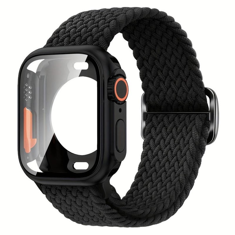 إيروريكس لساعة Apple Watch Series 41 مم، حزام ساعة من النايلون بمشبك على شكل سلم مع غطاء من فيلم Ultra 49 مم (أسود) - Image 1