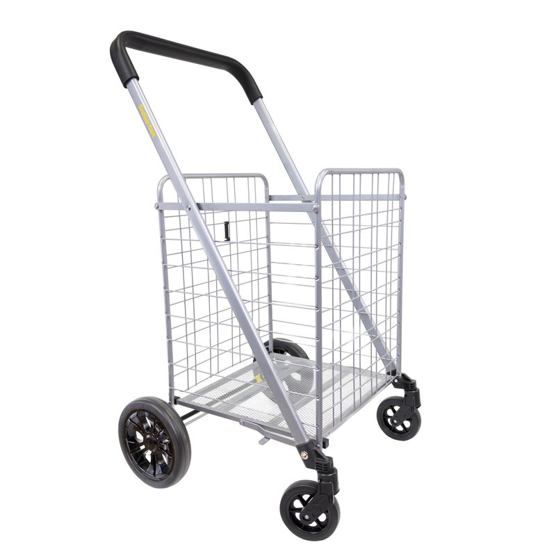dbest products dbest products Cruiser Cart Deluxe 2 Shopping Grocery Rolling Folding Laundry Basket on Wheels Foldable Utility Trolley Compact Lightweight Collapsible Silver 