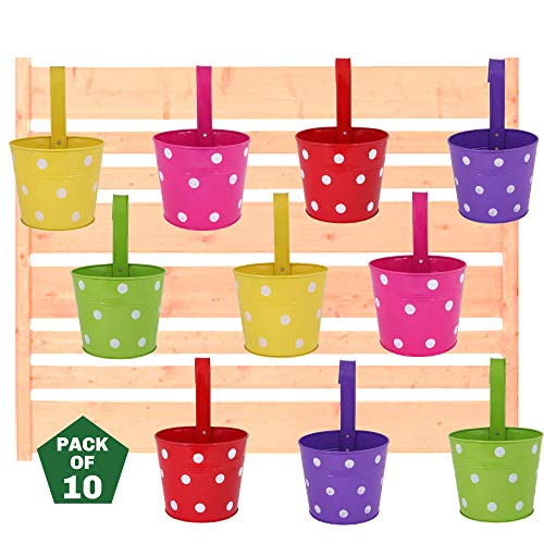 Leafy Tales Single Pot Metal Hanging Planter - Set of 10 (Rust Free - Red, Green, Yellow, Pink, Purple) - Single Hanger, 14 cm x 17 cm x 14.5 cm - Image 2
