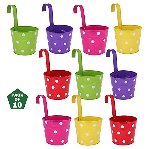 Leafy Tales Single Pot Metal Hanging Planter - Set of 10 (Rust Free - Red, Green, Yellow, Pink, Purple) - Single Hanger, 14 cm x 17 cm x 14.5 cm - Image 3