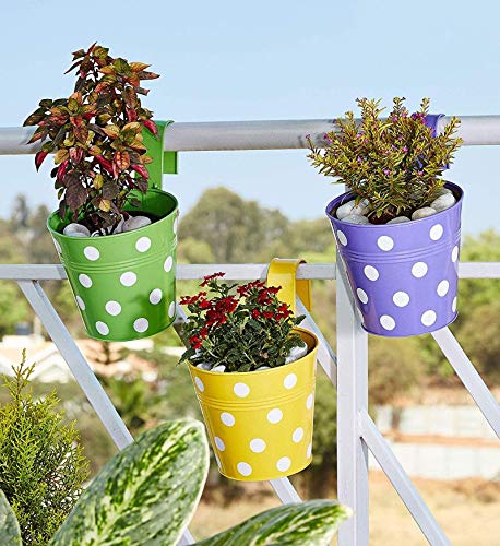 Leafy Tales Single Pot Metal Hanging Planter - Set of 10 (Rust Free - Red, Green, Yellow, Pink, Purple) - Single Hanger, 14 cm x 17 cm x 14.5 cm - Image 5