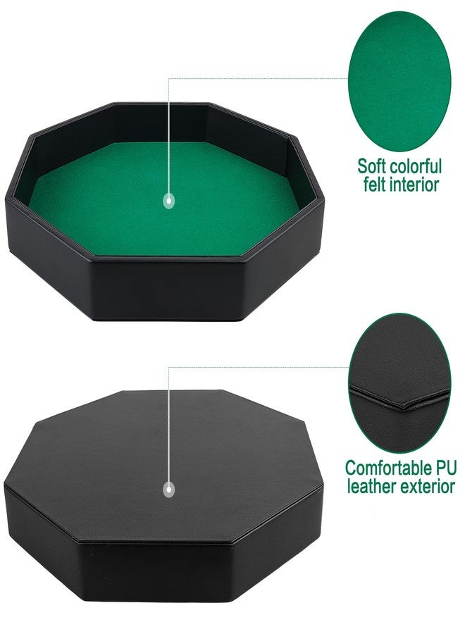 RERIVER Dice Rolling Tray, Green Felt Lined PU Leather Octagon Dice Tray for Dungeon Crawler Games - Image 2