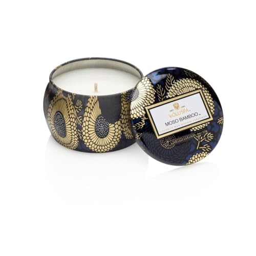 Voluspa Moso Bamboo Mini Tin Candle 4 Ounce 25 Hour Burn Time  Coconut Wax for Clean Burning Handcrafted in the USA