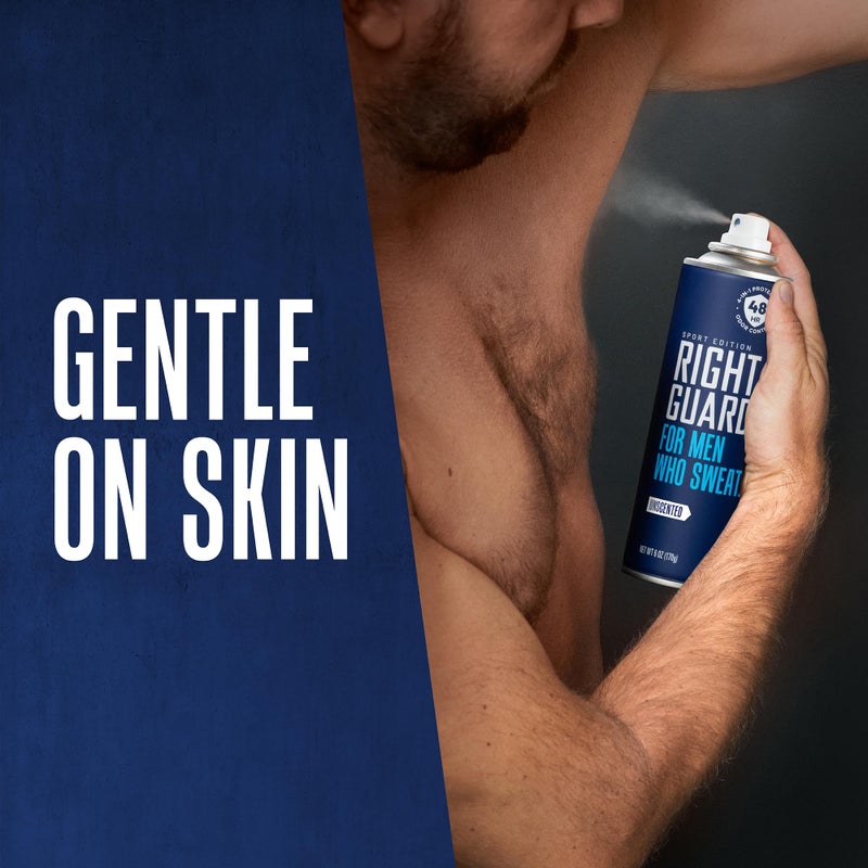Right Guard سبراي مضاد للتعرق ومزيل عرق غير معطر من رايت غارد سبورت - سبراي مزيل عرق 4 في 1 لحماية الرجال، يمنع التعرق، حماية من الروائح لمدة 48 ساعة، سريع الجفاف، وطويل الأمد، 6 أونصات (عبوة 3) - Image 3