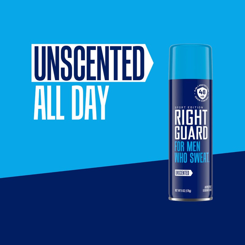 Right Guard سبراي مضاد للتعرق ومزيل عرق غير معطر من رايت غارد سبورت - سبراي مزيل عرق 4 في 1 لحماية الرجال، يمنع التعرق، حماية من الروائح لمدة 48 ساعة، سريع الجفاف، وطويل الأمد، 6 أونصات (عبوة 3) - Image 4