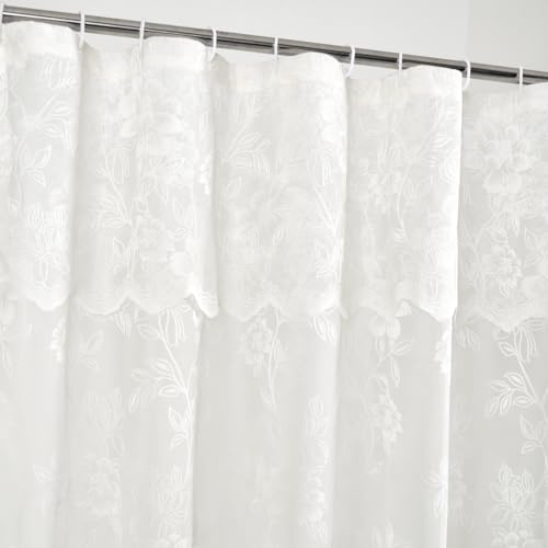FINECITY Ivory Lace Shower Curtain for Bathroom, Rustic Vintage Lace Shower Curtain with Attahced Valance, Sheer Shower Curtain Panel, 72 x 72 Inch, 1 Panel, Ivory - Image 2