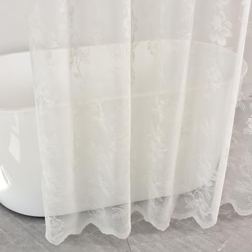 FINECITY Ivory Lace Shower Curtain for Bathroom, Rustic Vintage Lace Shower Curtain with Attahced Valance, Sheer Shower Curtain Panel, 72 x 72 Inch, 1 Panel, Ivory - Image 4