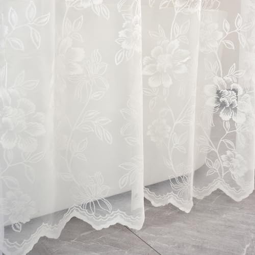 FINECITY Ivory Lace Shower Curtain for Bathroom, Rustic Vintage Lace Shower Curtain with Attahced Valance, Sheer Shower Curtain Panel, 72 x 72 Inch, 1 Panel, Ivory - Image 5