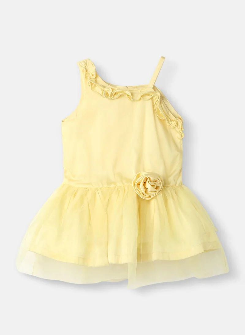 Nautinati Girls’ Mesh Party Frock |One Shoulder Dress | Flower On the Neck| Shoulder Straps| 3-24 Months
