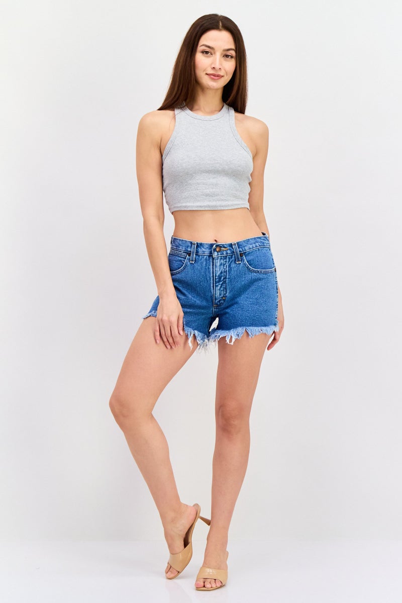 Wrangler Women Regular Fit Washed Denim Shorts, Blue - Image 4